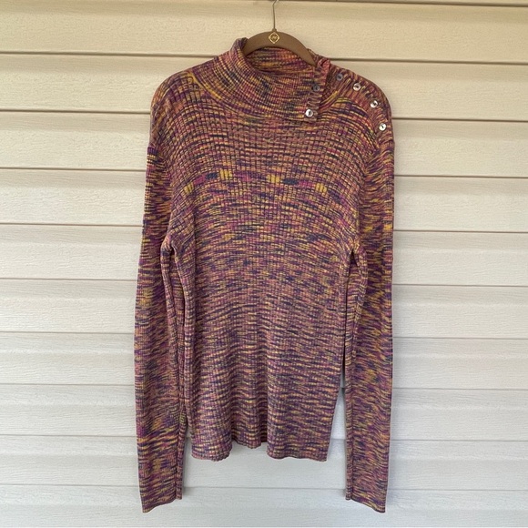 Sundance Multicolor Ribbed Knit Button Shoulder Turtleneck Sweater Size XXL - Picture 1 of 8